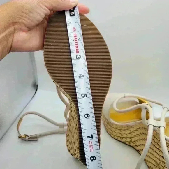 Beautiful! COACH A3259 Blanch Soft Napa White Ankle Strap Gold Wedge Shoes - Picture 14 of 14